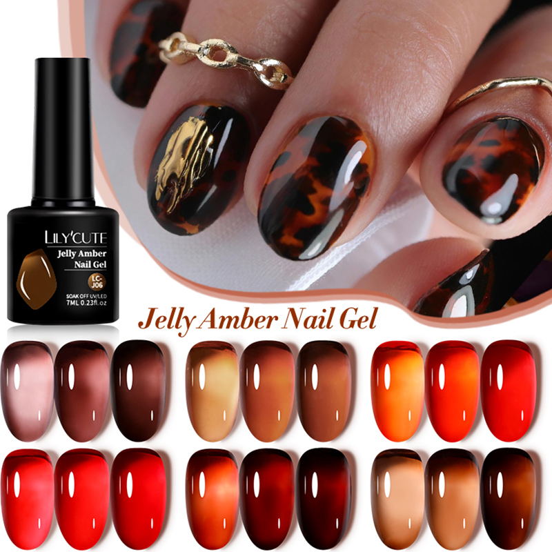 Nail Art Leopard - LILYCUTE 7 ミリリットルゼリーアンバージェルマニキュアネイルアートダークブルームヒョウ柄ネイルジェル半永久 UV ジェルポリッシュワニス