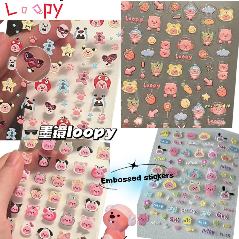 Nail Art Nail Art - ルーピー3Dエンボスステッカー、透明DIYステッカー、かわいいビーバー、ファッショナブルなミニ防水ネイルアートデコレーションアクセサリーギフト