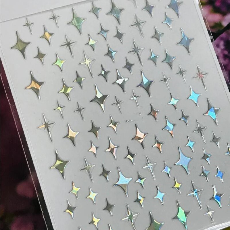 Nail Art Rose Gold - 3Dレーザーシルバー/ピンクゴールド透かし彫りクロススターネイルアートステッカーデザイン自己粘着性中空クロススターネイルアートデコレーション