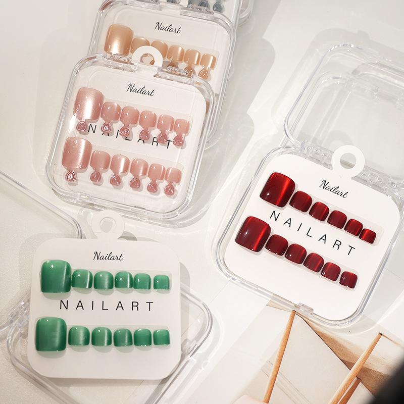 Nail Art Extension Cat Eye - 1箱10枚入り フレンチフェイクネイル グロッシーキャッツアイネイルアートデザイン ショートスクエアプレスオンネイル フルカバーつけ爪 フェイクトゥネイルエクステンション