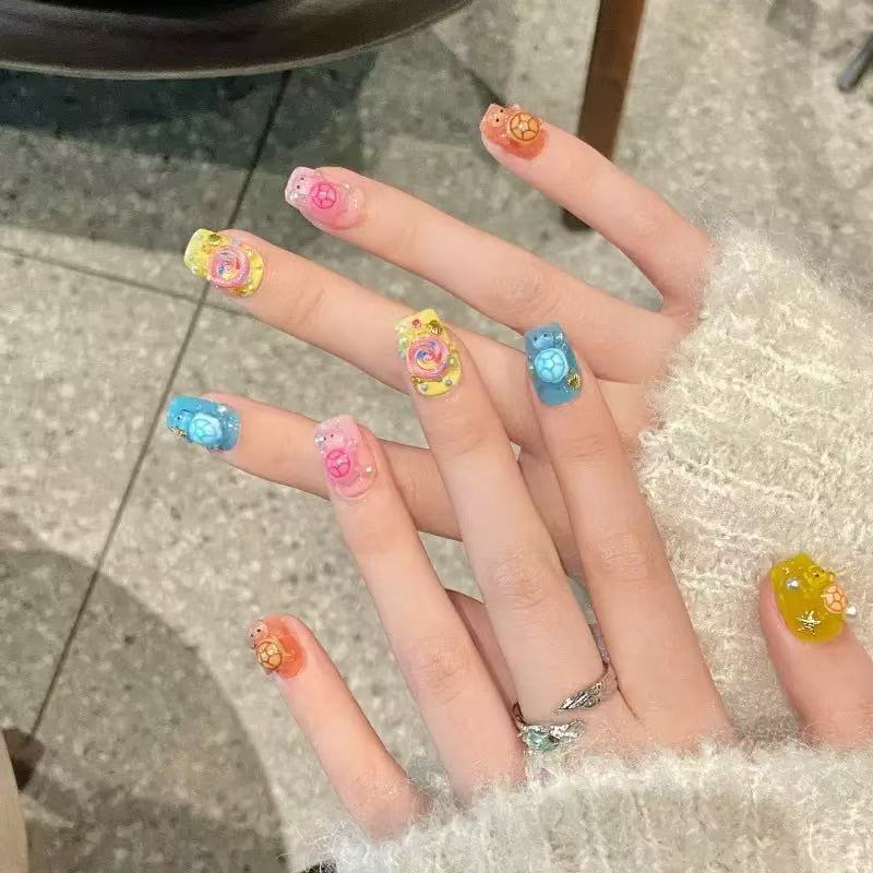 Nail Art Nail Art - 100個のミニカラフルタートルレジンチャーム、フラットバックカボション、かわいいDIYスマホケースサイドデコレーション、ネイルアート、手作りクラフトアクセサリー