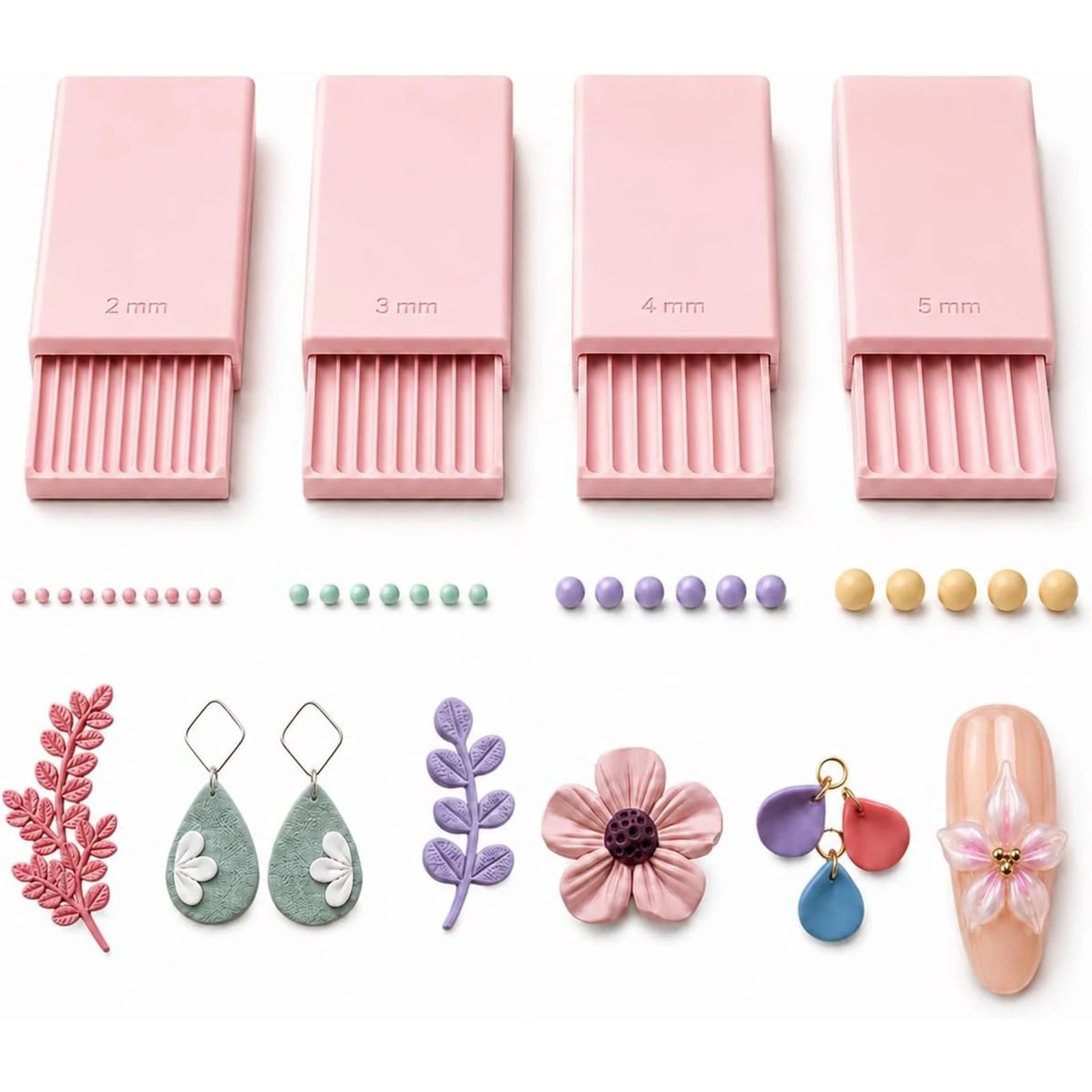 Nail Art Nail Art - 4個入り 3Dプリントクレイジェルボールメーカーツール、3Dジェルフラワー用ネイルアートビーズローラー | ポリマークレイローラー 2mm 3mm