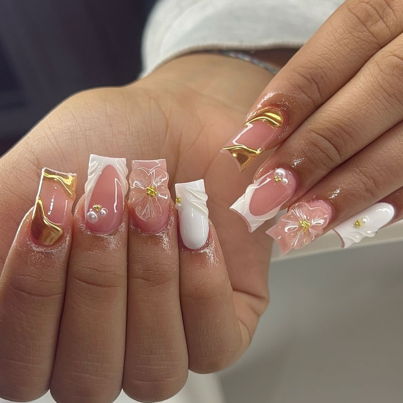 Nail Art Design - 接着剤付きアクリルフェイクネイル,ミディアムスクエアネイル,チークピンクの花,女の子用,24個