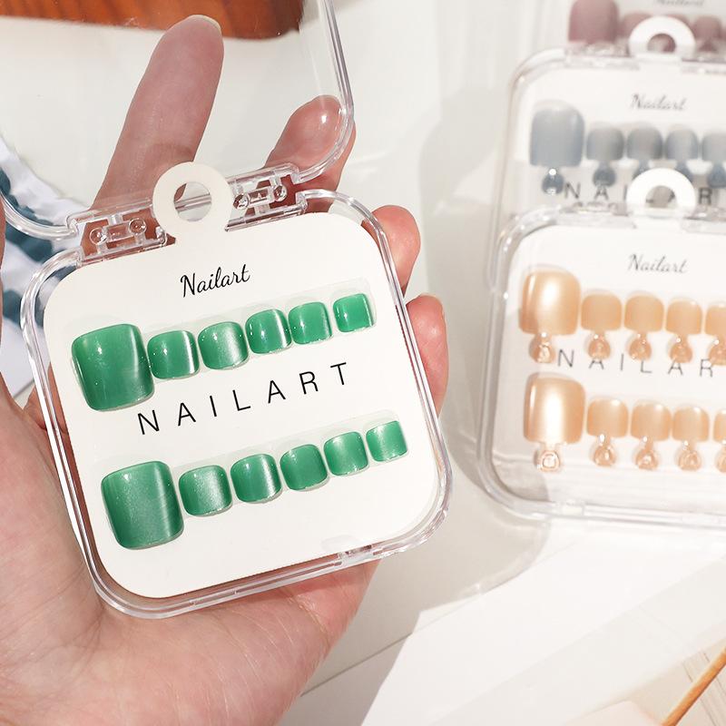 Nail Art Extension Cat Eye - 1箱入り フレンチフェイクネイル グロッシーキャットアイネイルアートデザイン ショートスクエアプレスオンネイル フルカバーつけ爪 フェイクトゥネイルエクステンション