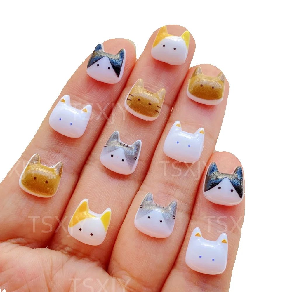 Nail Art Motif - 50個入り 可愛いミニ漫画風動物子猫ネイルアートフラットバックストーンフィギュアスクラップブックチャームDIYジュエリーデコレーションクラフト
