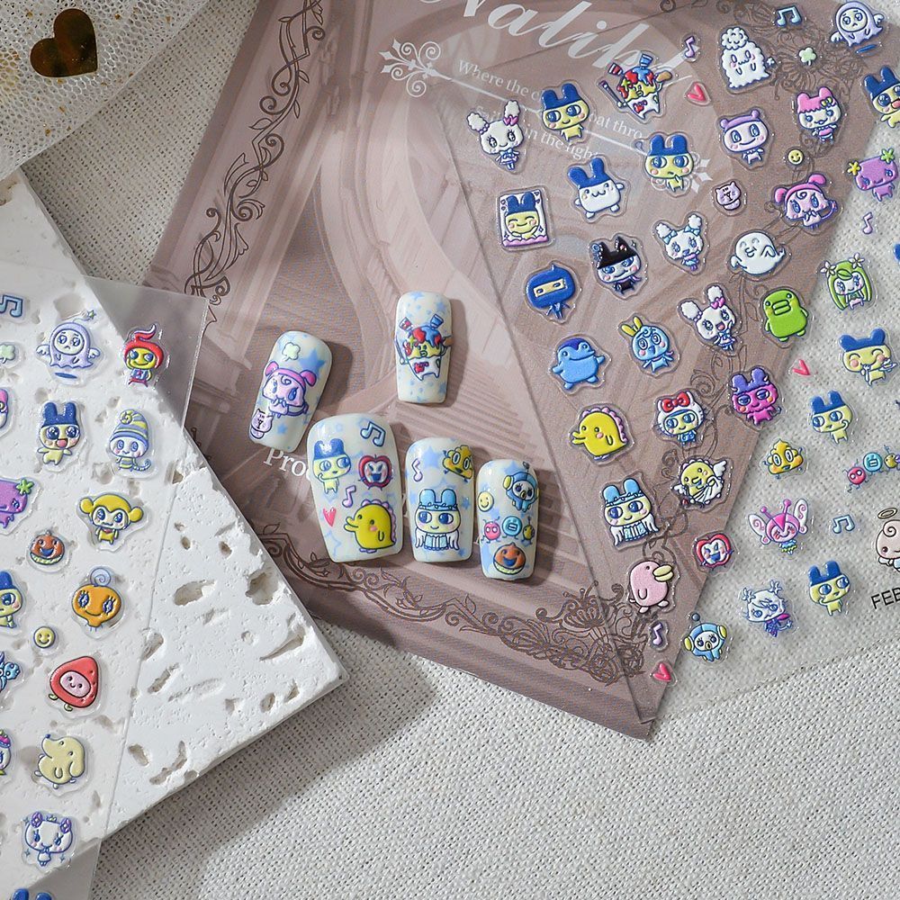 Nail Art Motif - たまごっち風3Dエンボス加工ネイルアートステッカー キャラクターネイルデカール ホームネイルアートとネイルサロン装飾用品