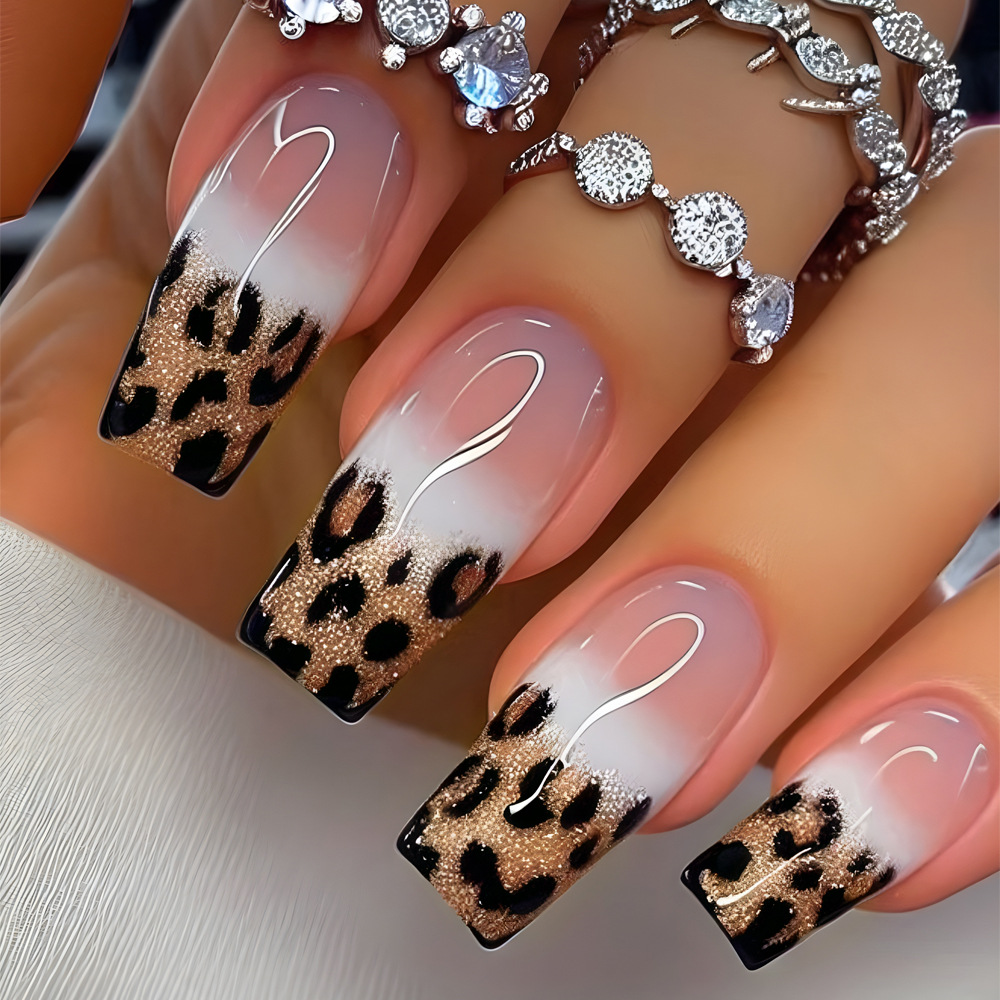 Nail Art Leopard - 24 個ヒョウ柄デザイン付け爪女性のためのミッドレングスバレエ付け爪再利用可能なフレンチマニキュアのヒント爪セットプレスオン