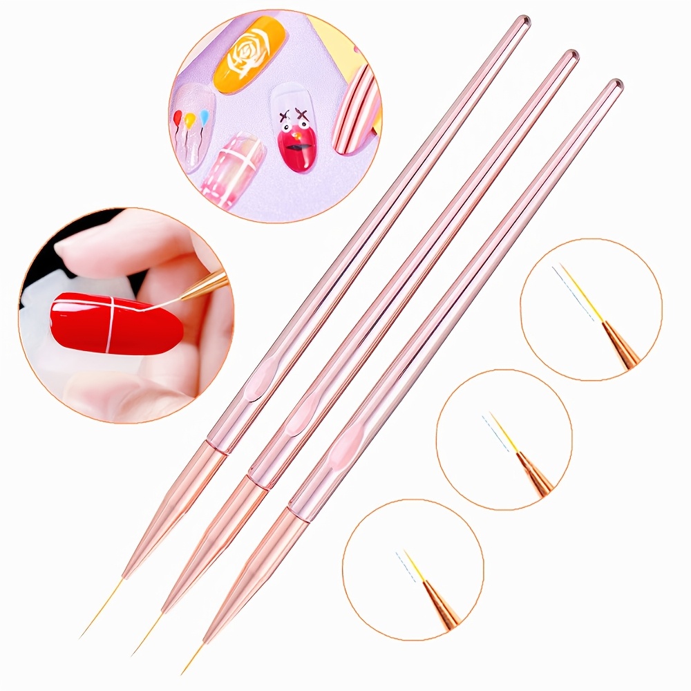 Nail Art Rose Gold - 3 ピース/セットネイルアートブラシネイルアート UV ジェルライナー絵画ブラシローズゴールド描画フラワーストライピングデザインマニキュアツールキット