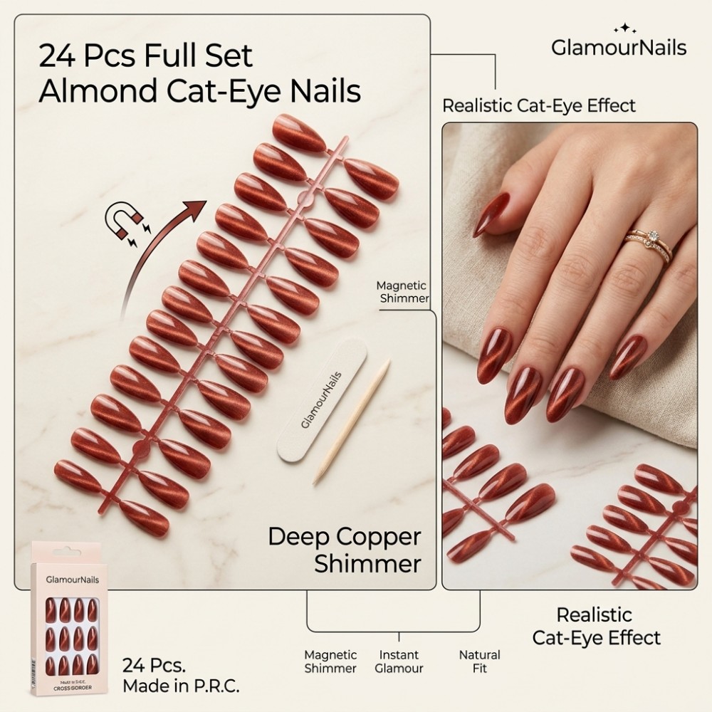 24枚入り ショートスクエアプレスオンネイル リッチブロンズ - Nail Art Extension Cat Eye のレビューと価格
