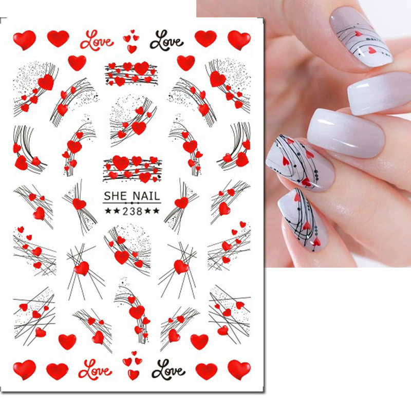 3d ネイルアートデカール幾何学ラインバレンタインデーレッド - Nail Art France のレビューと価格