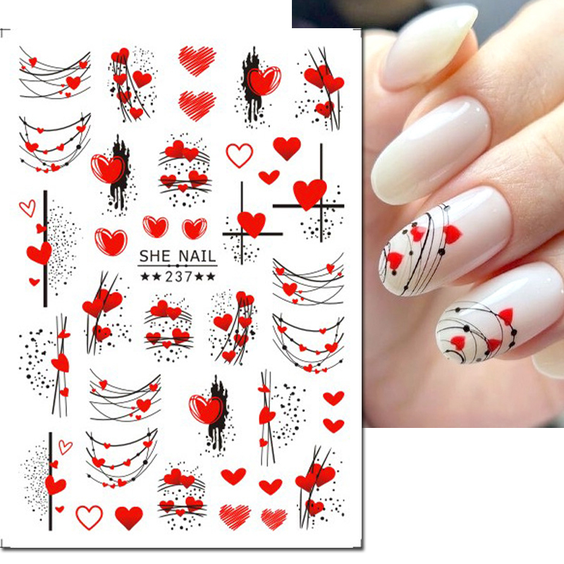 3d ネイルアートデカール幾何学ラインバレンタインデーレッド - Nail Art France のレビューと価格