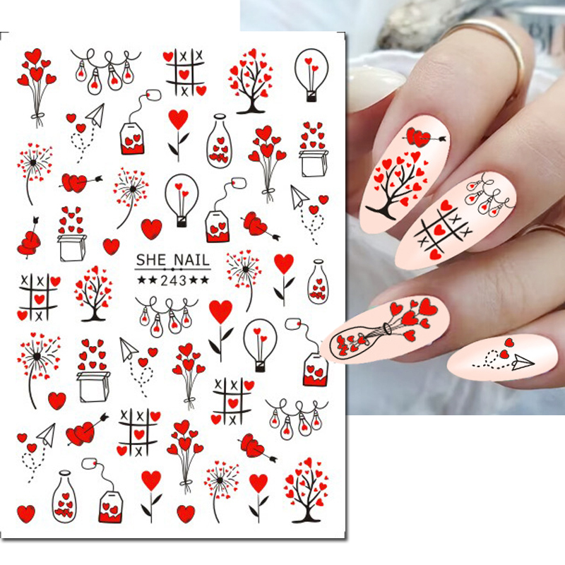 3d ネイルアートデカール幾何学ラインバレンタインデーレッド - Nail Art France のレビューと価格