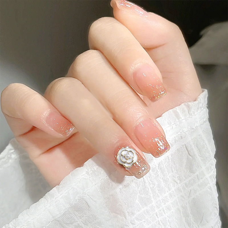 10 個明るい白黒ダイヤモンド真珠ゴールドエッジ椿ローズ花合 - Nail Art Rose Gold のレビューと価格