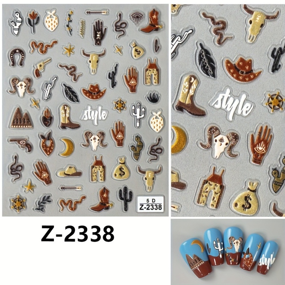5D 3D レリーフブラウンウエスタンカウボーイネイルアート - Nail Art France のレビューと価格