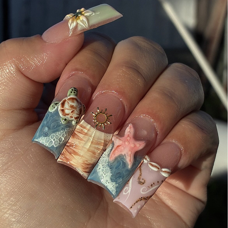 接着剤付きアクリルフェイクネイル,ミディアムスクエアネイル, - Nail Art Design のレビューと価格