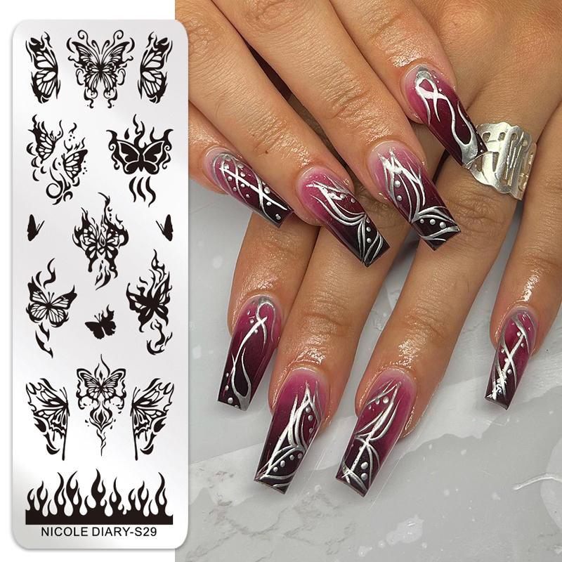ニコール日記蝶ネイルアートスタンピングプレート描画テンプレー - Nail Art Leopard のレビューと価格