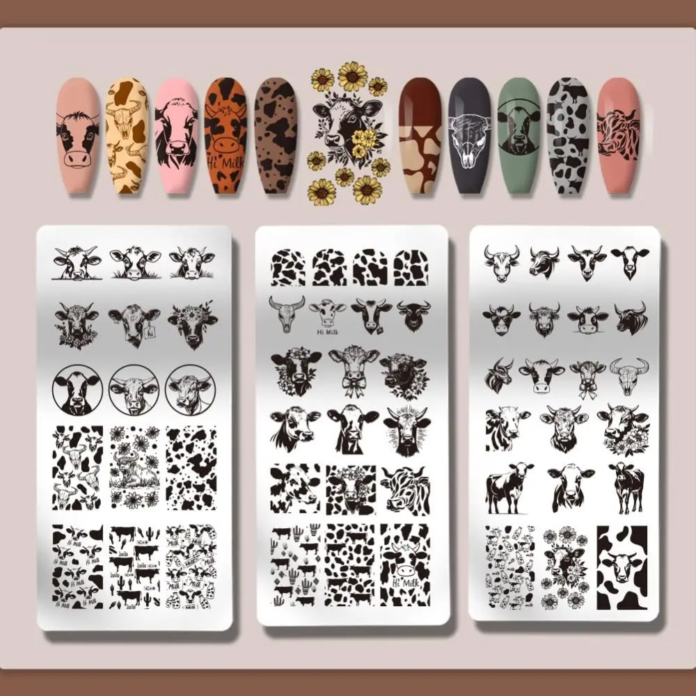 3 個の牛テーマネイルスタンピングプレート 56 パターン牛 - Nail Art Leopard のレビューと価格