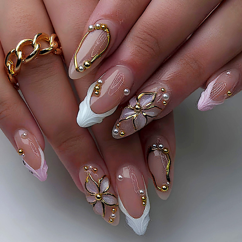 24 個のヒョウ柄フレンチアーモンドフェイクネイル、ゴールデ - Nail Art Leopard のレビューと価格