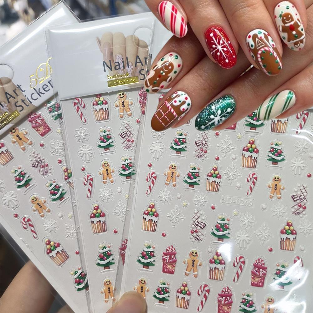 1pc クリスマス 5D ジンジャーブレッドマンケーキ雪の結 - Nail Art For Men のレビューと価格