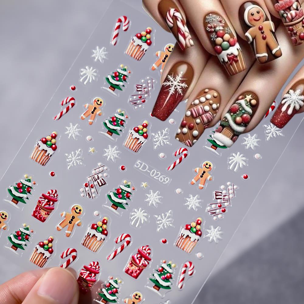 1pc クリスマス 5D ジンジャーブレッドマンケーキ雪の結 - Nail Art For Men のレビューと価格
