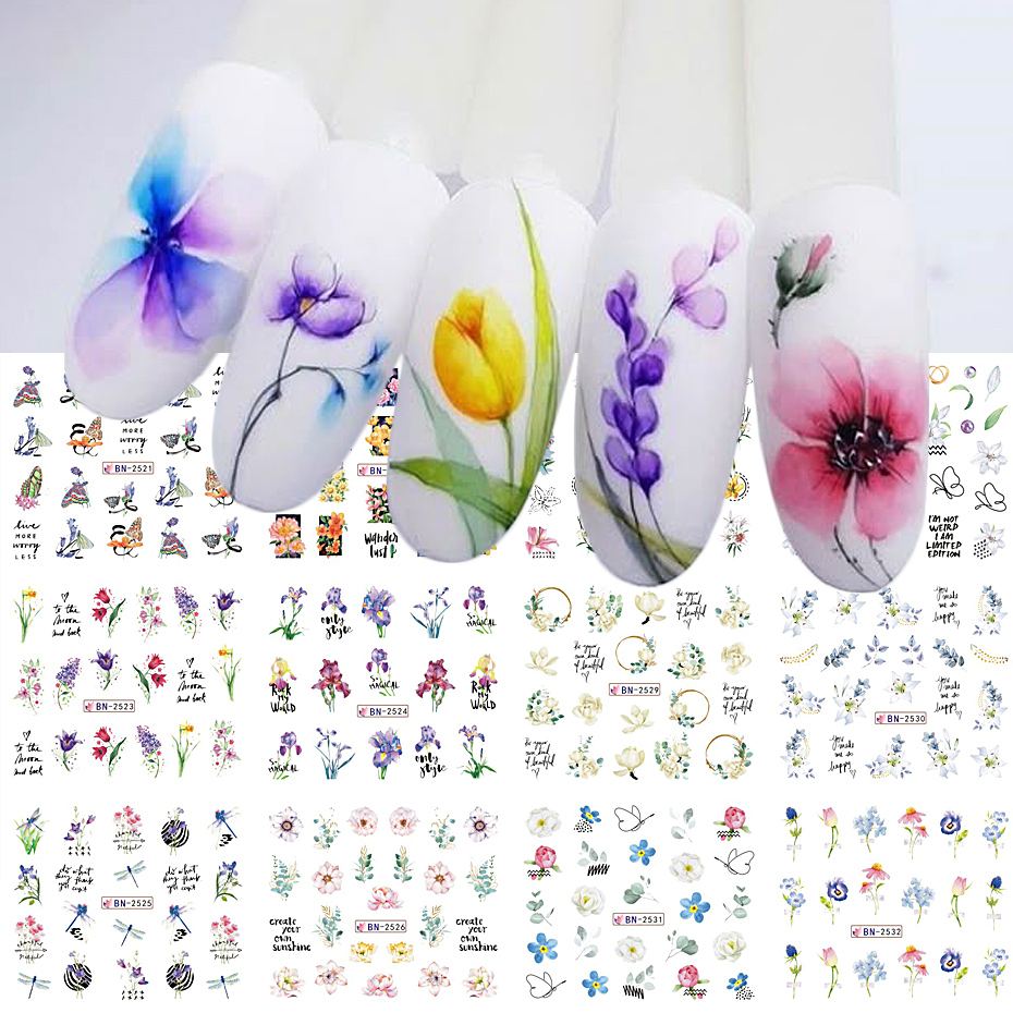 水彩花葉ネイルステッカー幾何学ライン落書き塗装カラフルなスラ - Nail Art France のレビューと価格