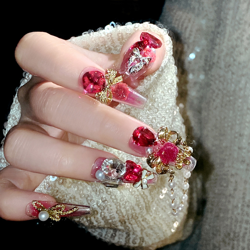 24 個新年重金属プレス爪中国の花嫁の結婚式偽爪フルカバーウ - Nail Art Wedding のレビューと価格