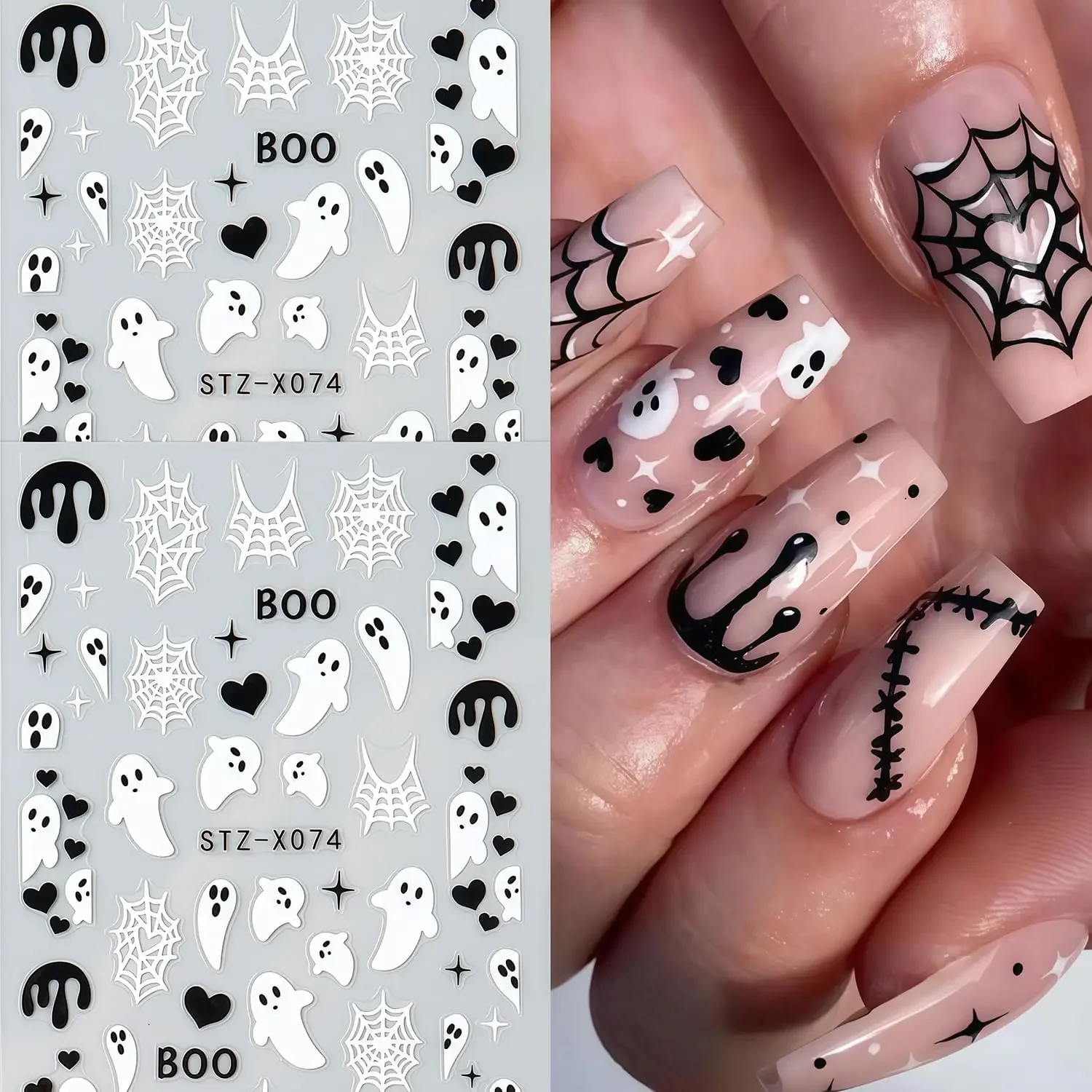 3D 自己粘着式ハロウィンネイルステッカー、クモ、蜘蛛の巣、 - Nail Art For Men のレビューと価格