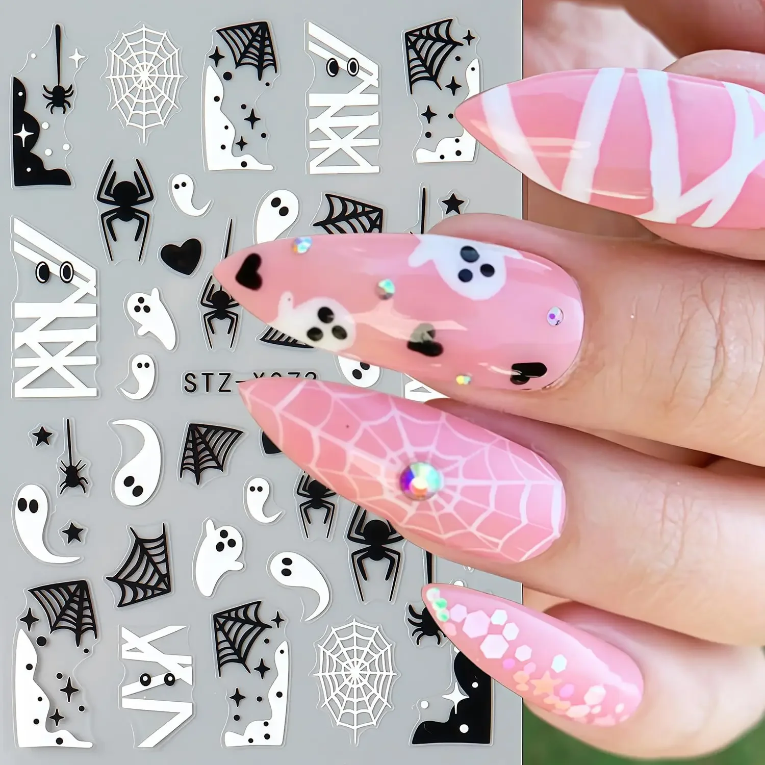 3D 自己粘着式ハロウィンネイルステッカー、クモ、蜘蛛の巣、 - Nail Art For Men のレビューと価格