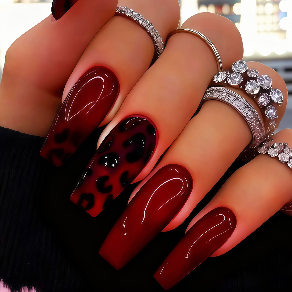 女性・女の子向けのミディアムサイズのつけ爪、グラデーションの - Nail Art Leopard のレビューと価格