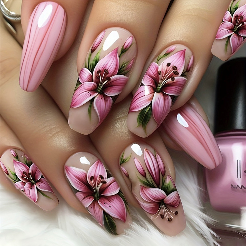 24 個ヒョウ柄デザイン付け爪女性のためのミッドレングスバレ - Nail Art Leopard のレビューと価格