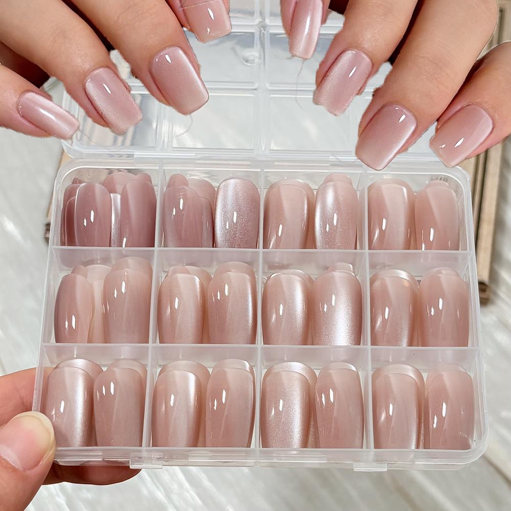 144枚入り/箱 ヌードピンク キャッツアイ つけ爪 グロッ - Nail Art Wedding のレビューと価格