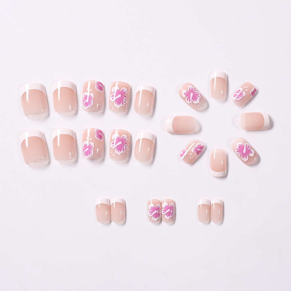 24 個フレンチフラワー付け爪ピンクハイビスカスデザインフル - Nail Art Wedding のレビューと価格