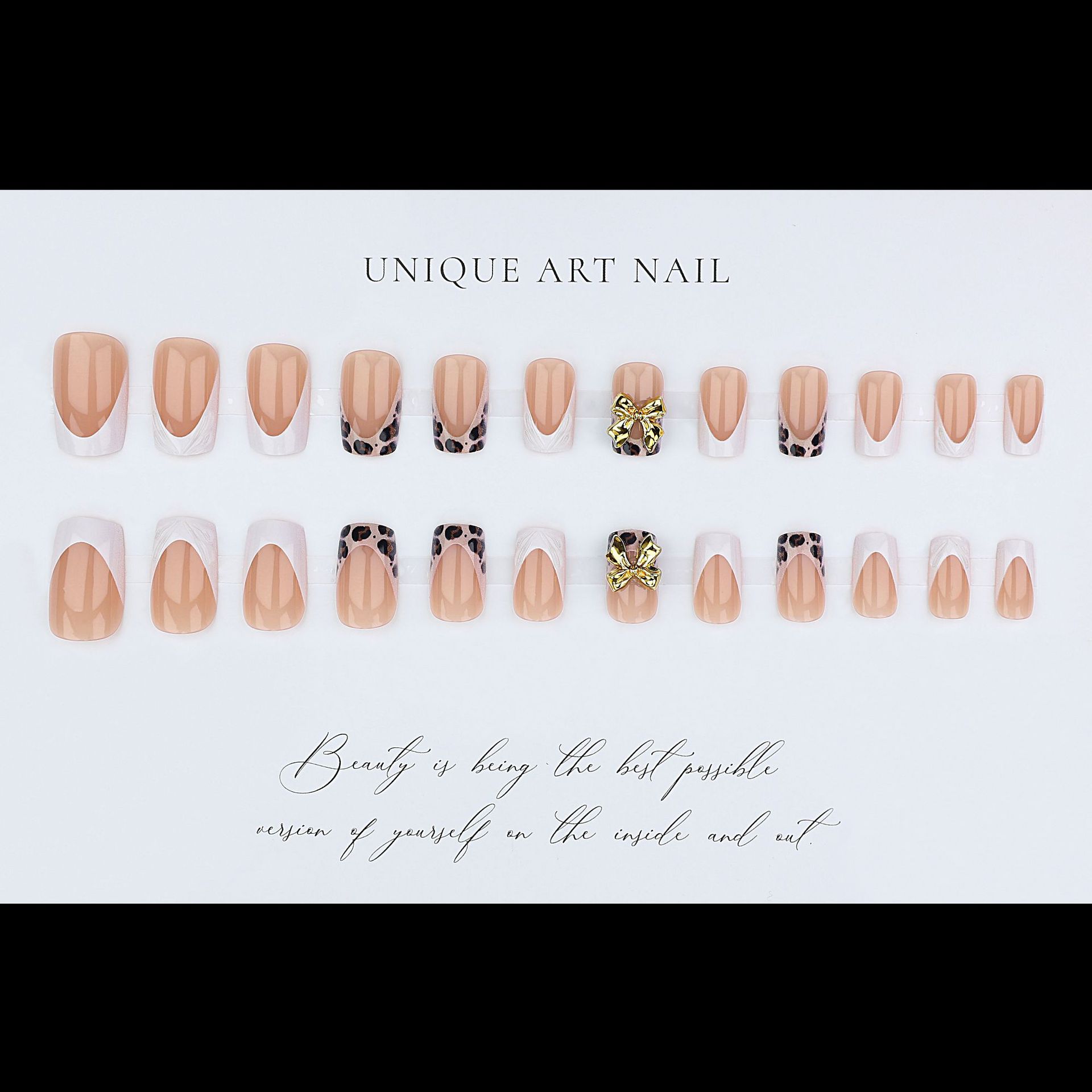 女性用ショートスクエアフェイクネイル、ガールズファッションブ - Nail Art Leopard のレビューと価格