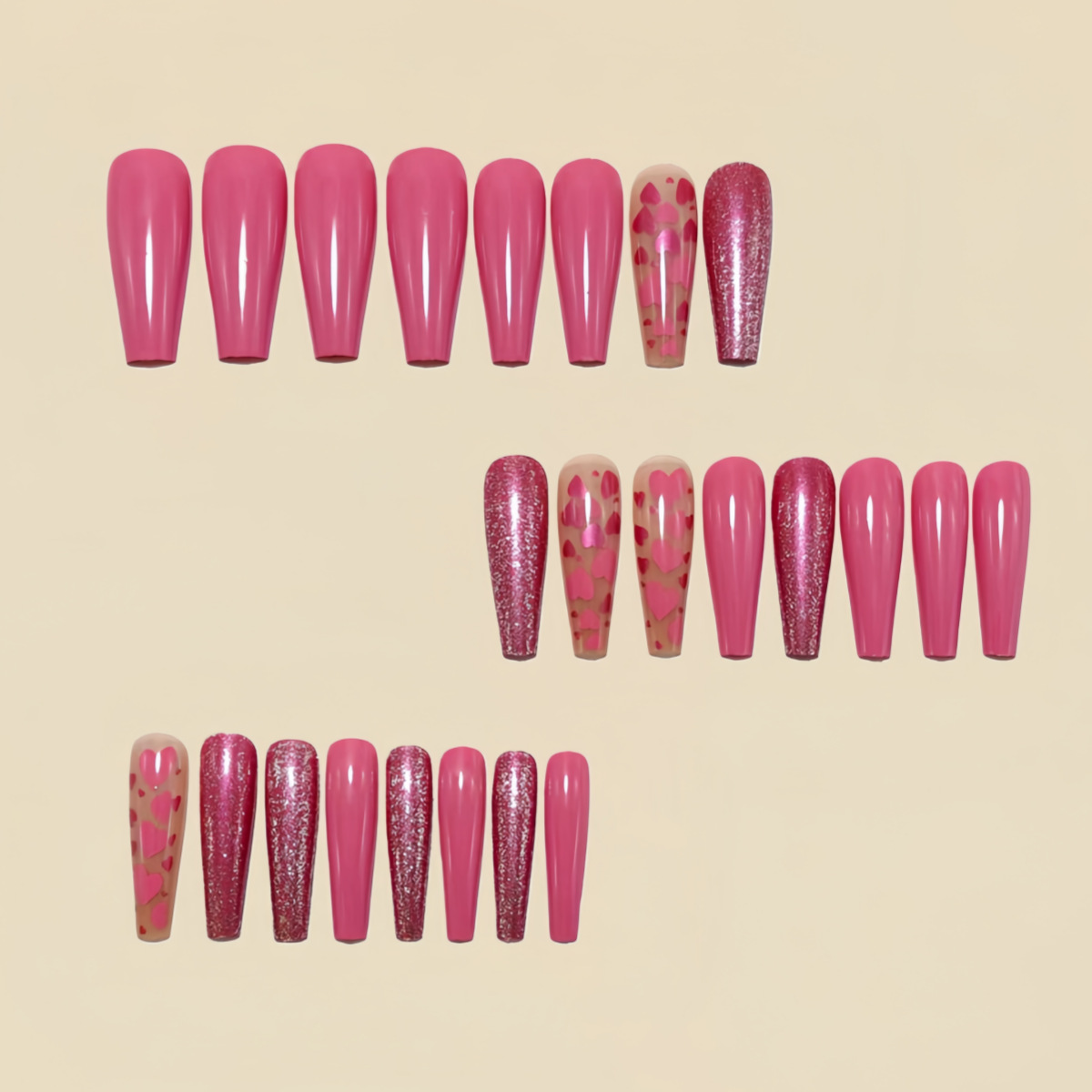 ミディアムロングのつけ爪 ピンクとブルーのハートデザイン 結 - Nail Art Wedding のレビューと価格