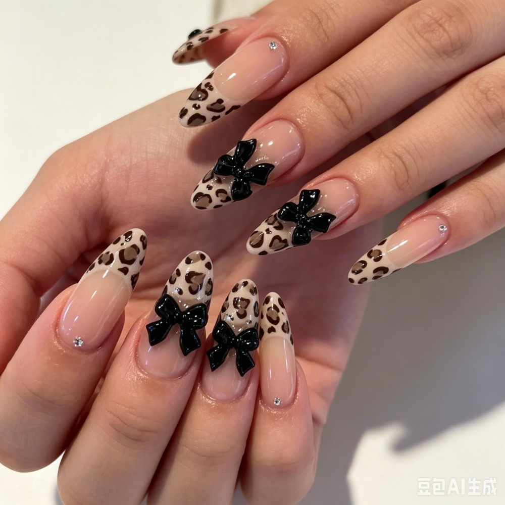 24個入り フレンチアーモンド型 レオパード柄 つけ爪 3D - Nail Art Leopard のレビューと価格