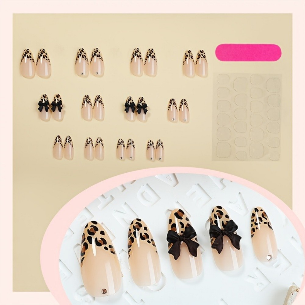24個入り フレンチアーモンド型 レオパード柄 つけ爪 3D - Nail Art Leopard のレビューと価格